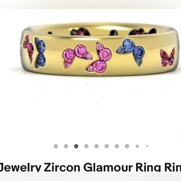 zircon butterfly gold tone ring new size 8 rainbow colors - Picture 1 of 2